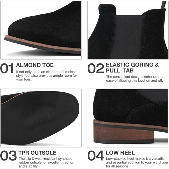 Elegant Men's Black Suede Chelsea Boots - Versatile Slip-On Ankle Style, Size 9 - Picture 3 of 8